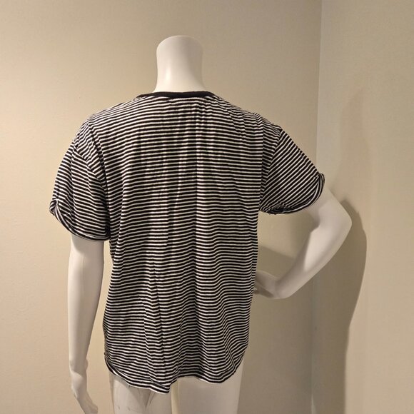 Frame Slouchy Crewneck T-Shirt Black White Stripe L - Picture 5 of 5